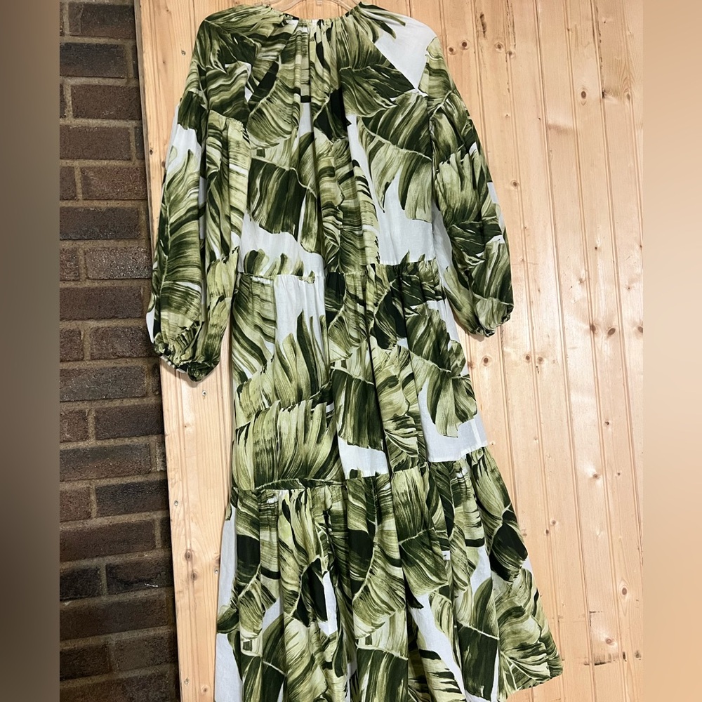 H&M green and white botanical palm print balloon sleeve maxi dress - Picture 6 of 8